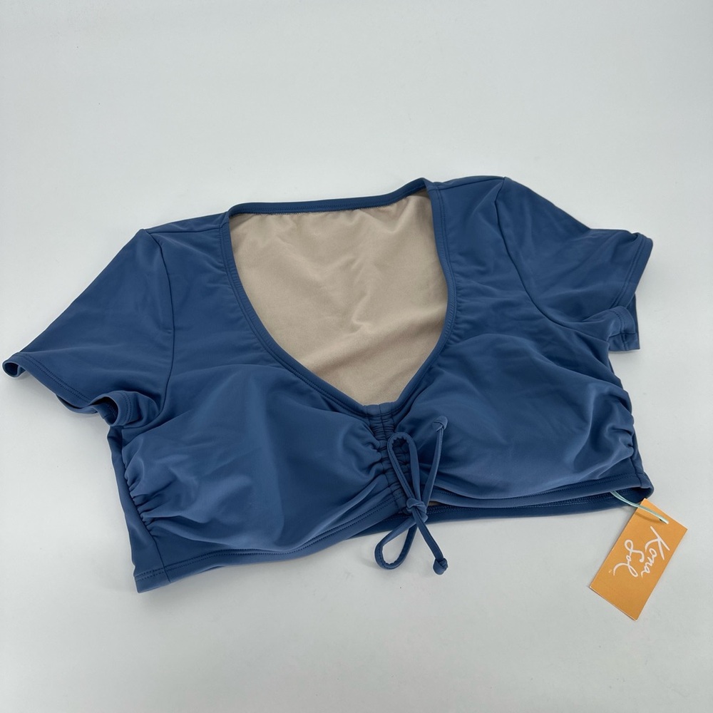 Kona‎ Sol Women's Large 12-14 Mudstone Blue Sleeved Tunnel Front Bikini Swim Top